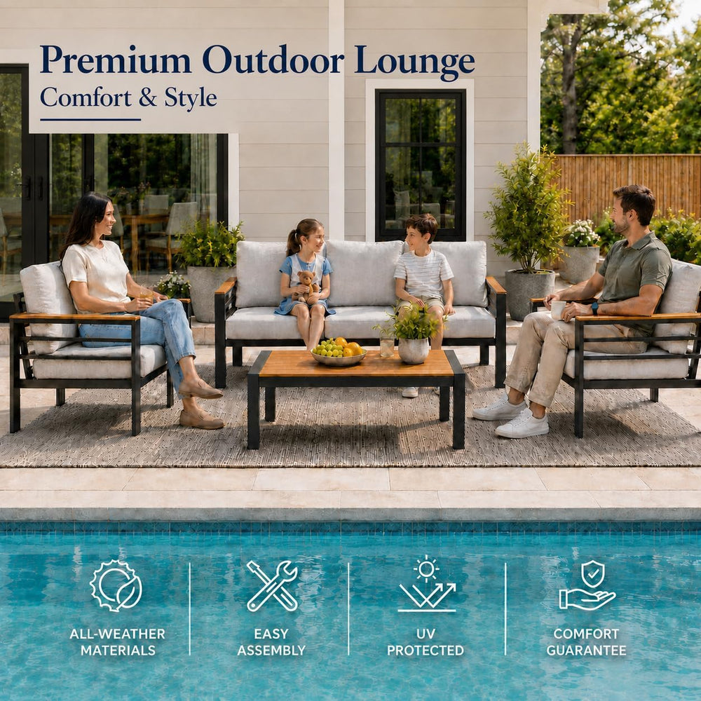 Aluminum Outdoor Patio Furniture, 4 Piece 5-Seat Conversation Set with 2 Chai...