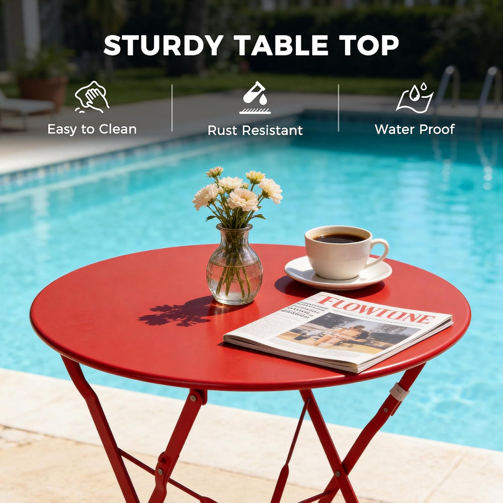 Grand patio 3-Piece Folding Patio Bistro Set Outdoor for Porch Balcony, Red