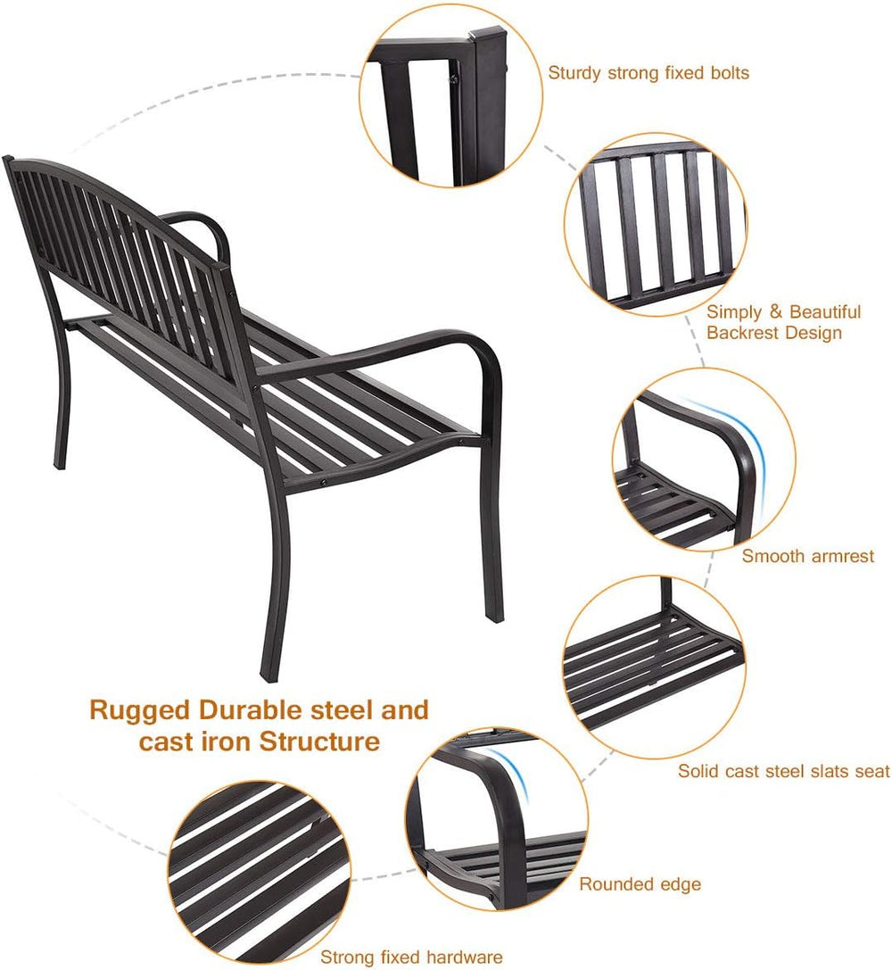 GIANTEX Outdoor Bench, 50” Patio Garden Bench with Steel Frame, Slat Design, ...