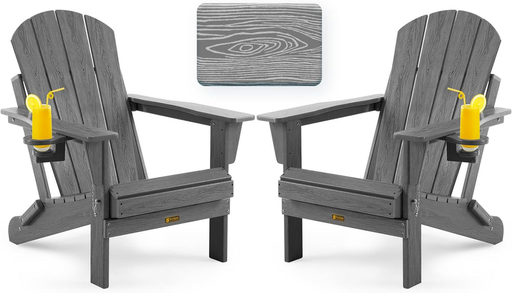 Folding Adirondack Chair, Wood Texture, Weather Resistant(Grey)