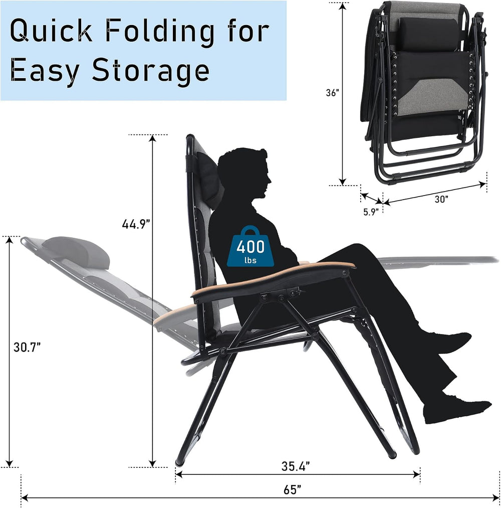 PHI VILLA Set of 2 Padded Zero Gravity Chair Recliner, 30" Wide 400 LBS