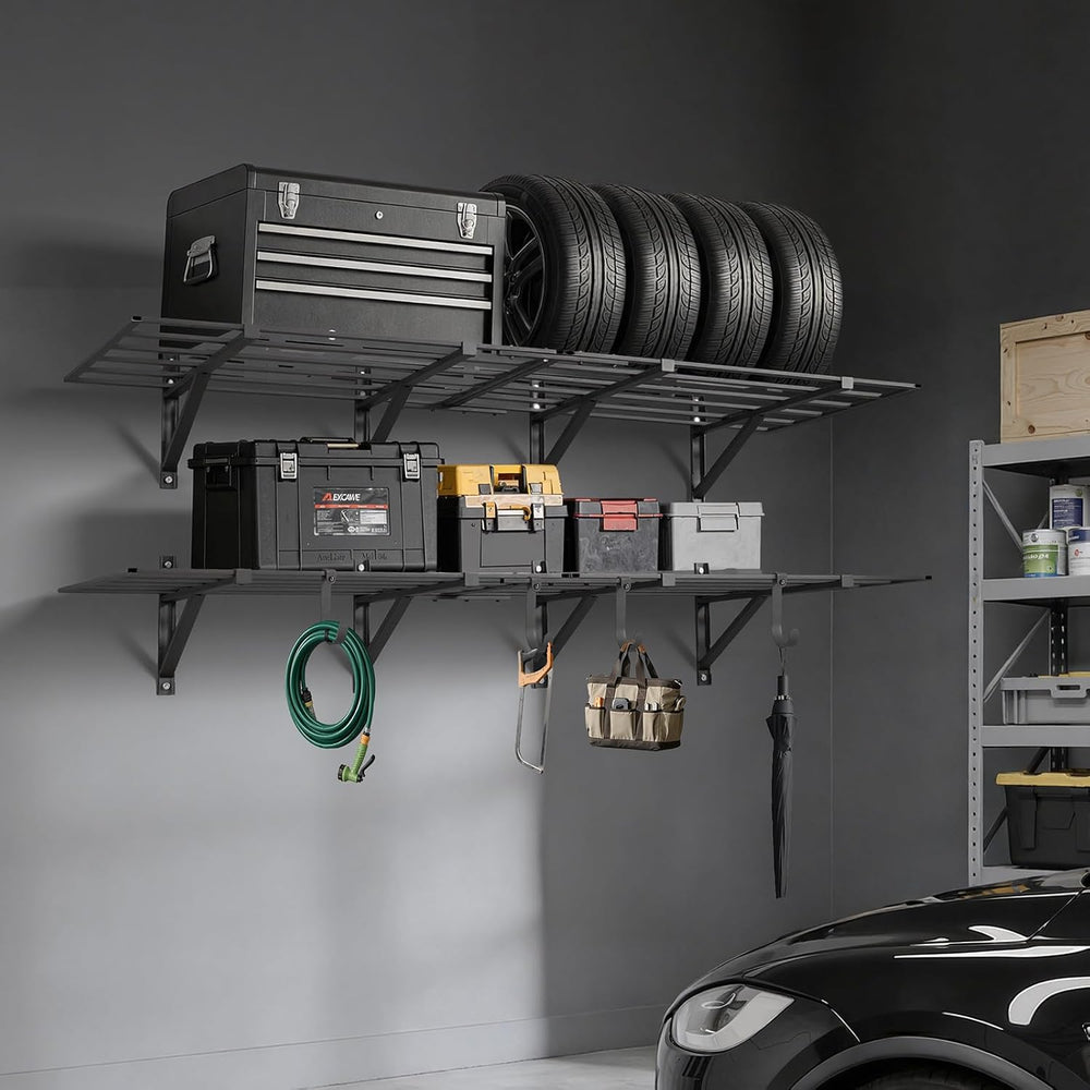 VEVOR 2-Tier Heavy Duty Wall Garage Shelving, 4 Pack 2 x 3 ft Steel Wall Moun...