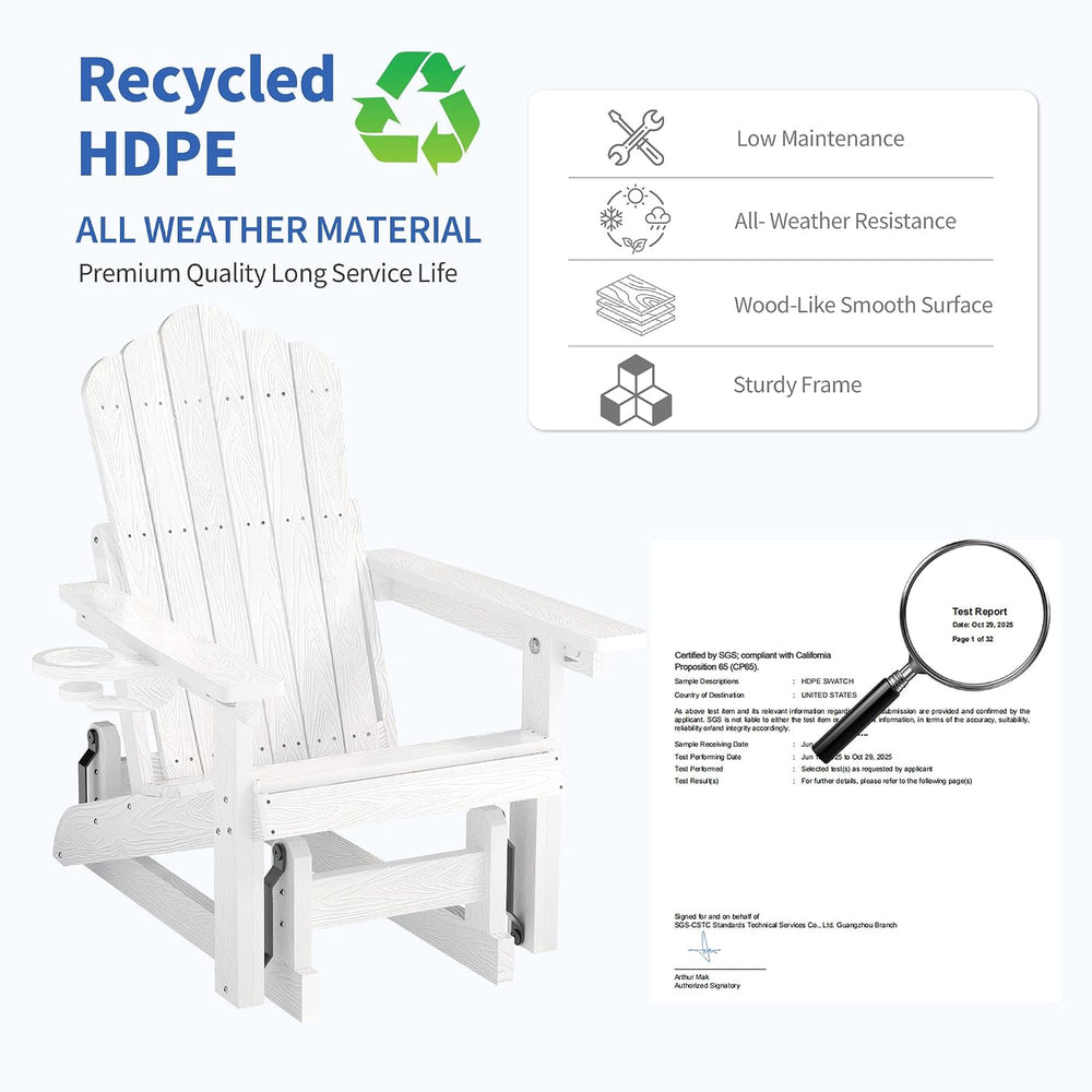 HDPE Adirondack Glider Chair,3-Position Adjustable Backrest Patio Glider