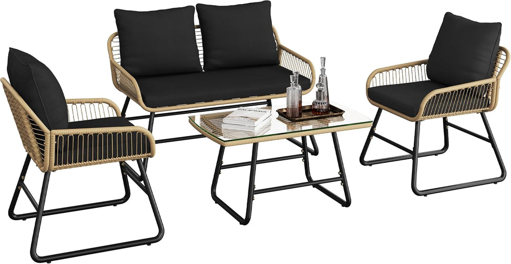 Yaheetech 4 Piece Patio Furniture Set, Outdoor Wicker Conversation Sets, Boho...