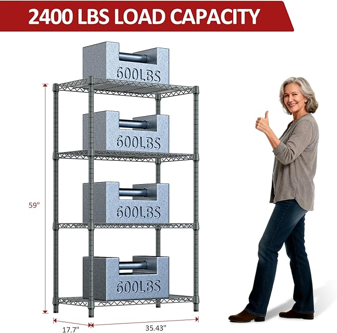 IZEUK 4-Tier Outdoor Metal Storage Shelving Unit, Heavy Duty Wire Rack Organi...