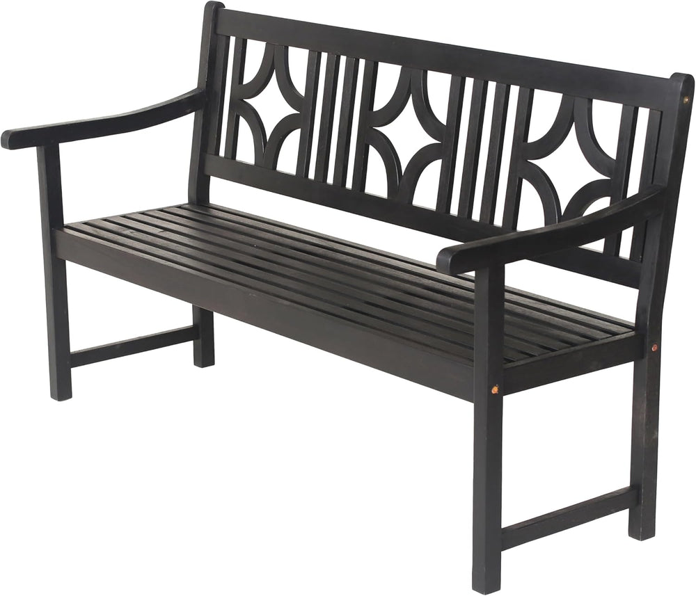 JONATHAN Y Sloane 59" Ogee Diamond Back Acacia Wood Outdoor Bench, Black