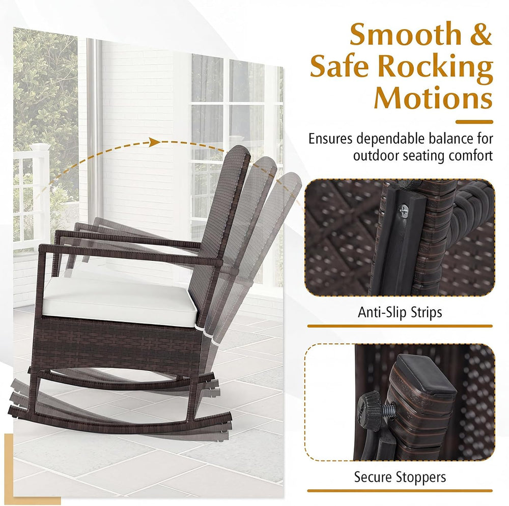 Tangkula 3 Pieces Rocking Wicker Bistro Set, Outdoor Front Porch Rocker Chair...