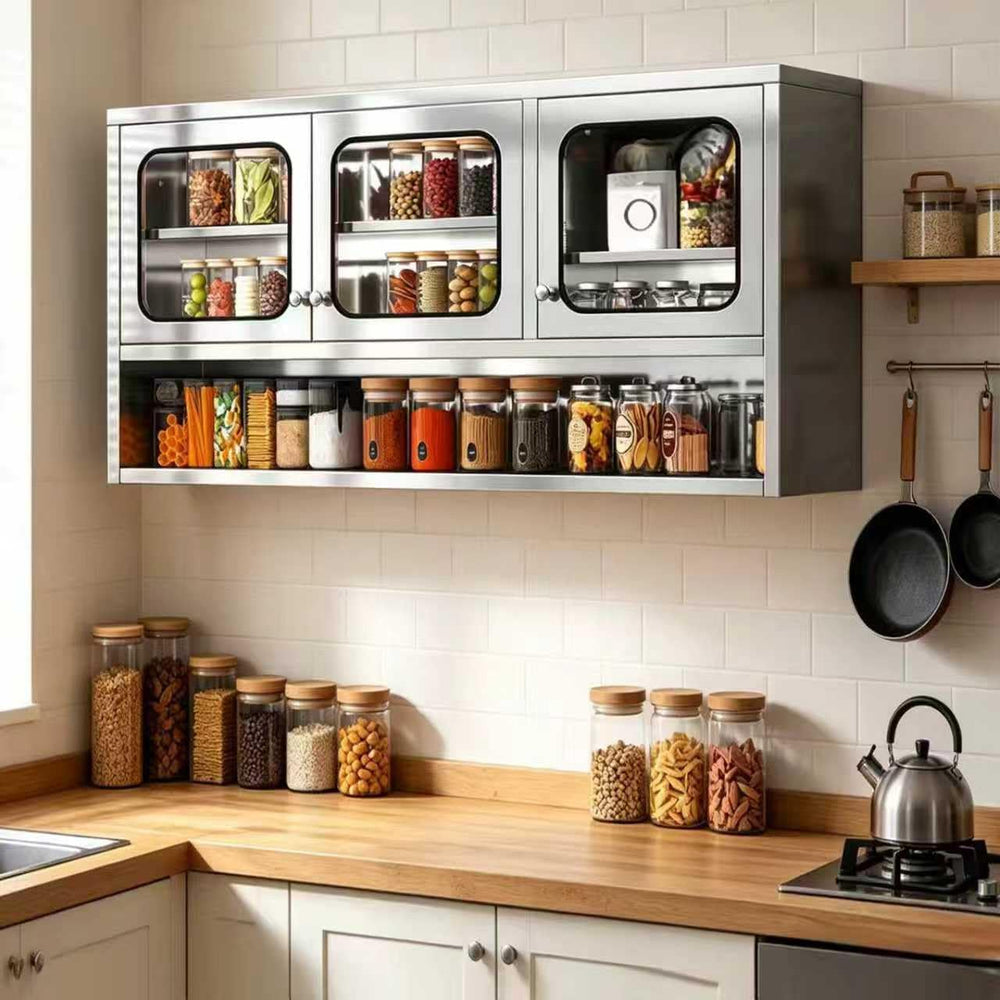 ZZV 59” Kitchen Wall Cabinet, Stainless Steel Wall Mounted Cabinet with Adjus...