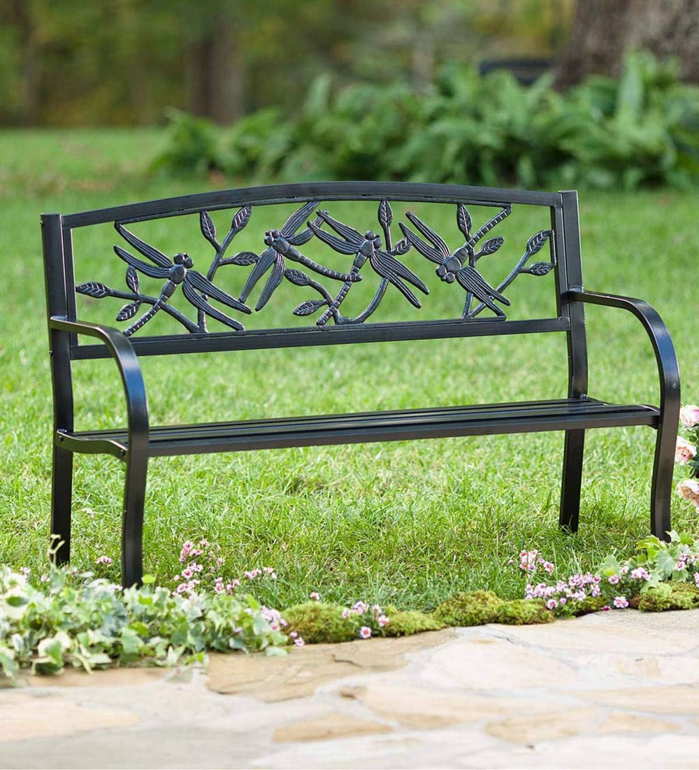 Plow & Hearth Evergreen Garden Weatherproof Dragonfly Outdoor Bench | Hol...