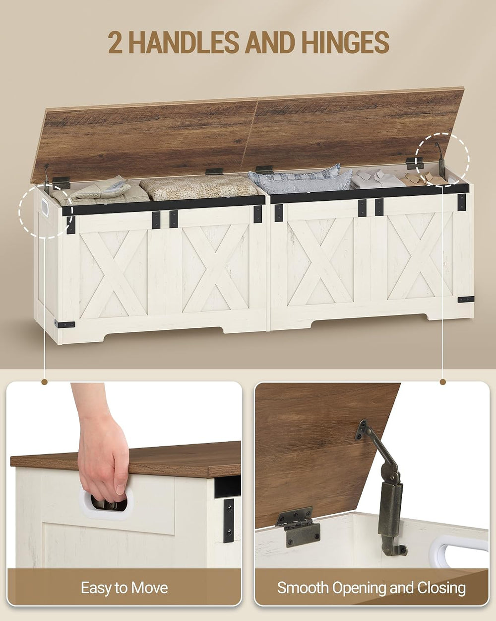 Hzuaneri 59 inches Farmhouse Storage Chest and Bench | 70 Gal | 330lb Seat