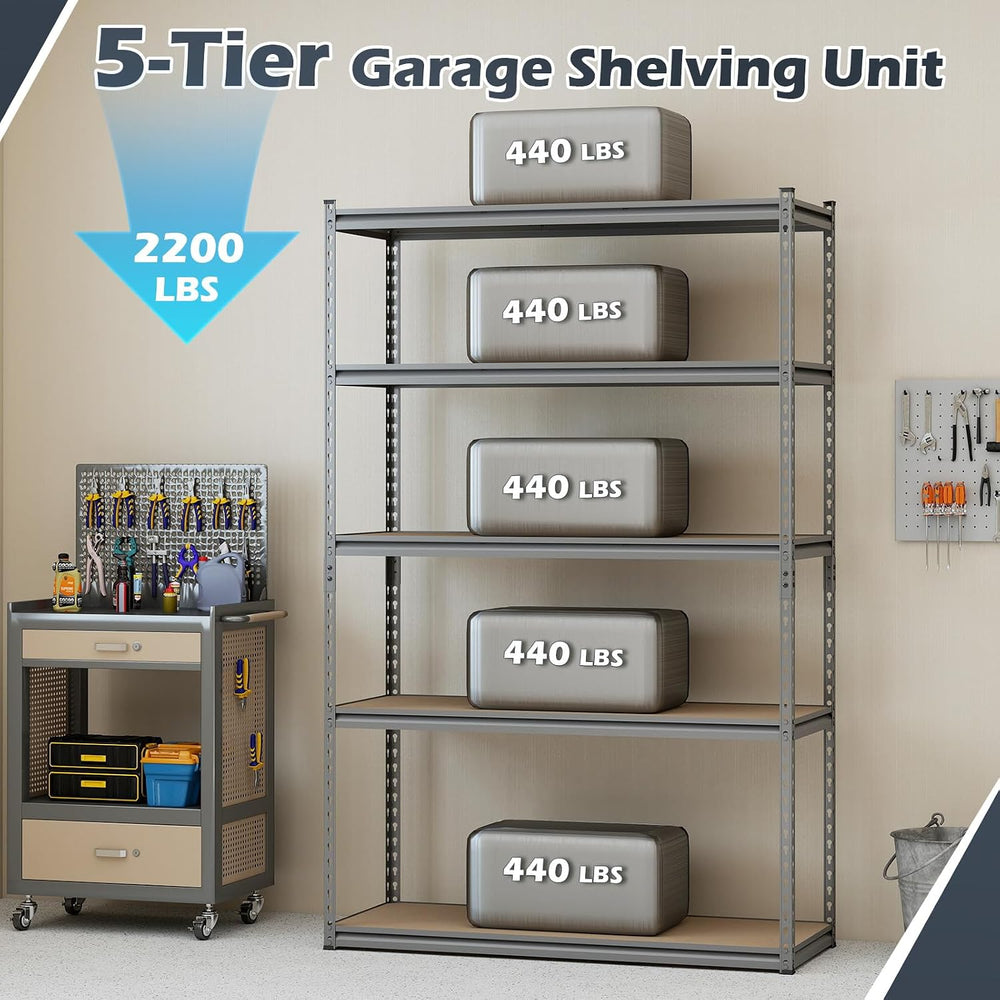 Tangkula 5-Tier 2200 LBS Storage Shelves, 48"x18"x72" (2, Grey)