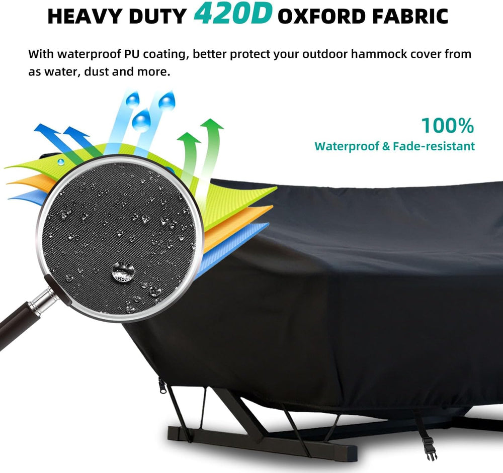 Outdoor Hammock Cover with Zip and Elastic Ropes, Heavy Duty 420d Hammock Cov...