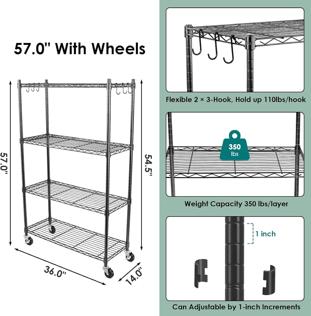 4-Tier Storage Shelves, Heavy Duty Metal Shelves Wire Rack Shelving Unit, Adj...