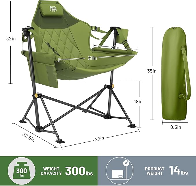 TIMBER RIDGE Hammock Camping Chair with Adjustable Backrest, Heavy Duty Foldi...