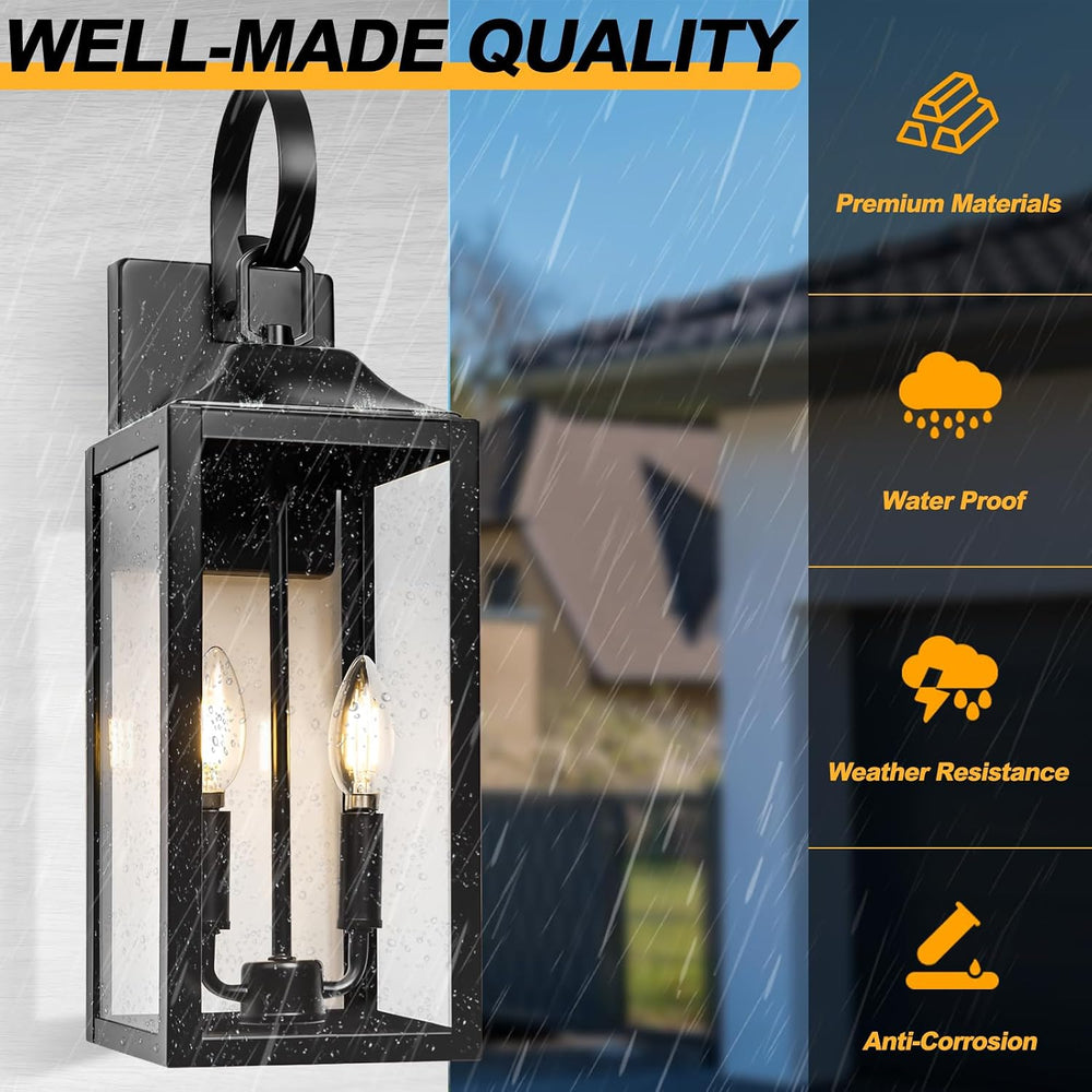 19" Large Black Outdoor Wall Lights, Waterproof Exterior Lighting Fixtures