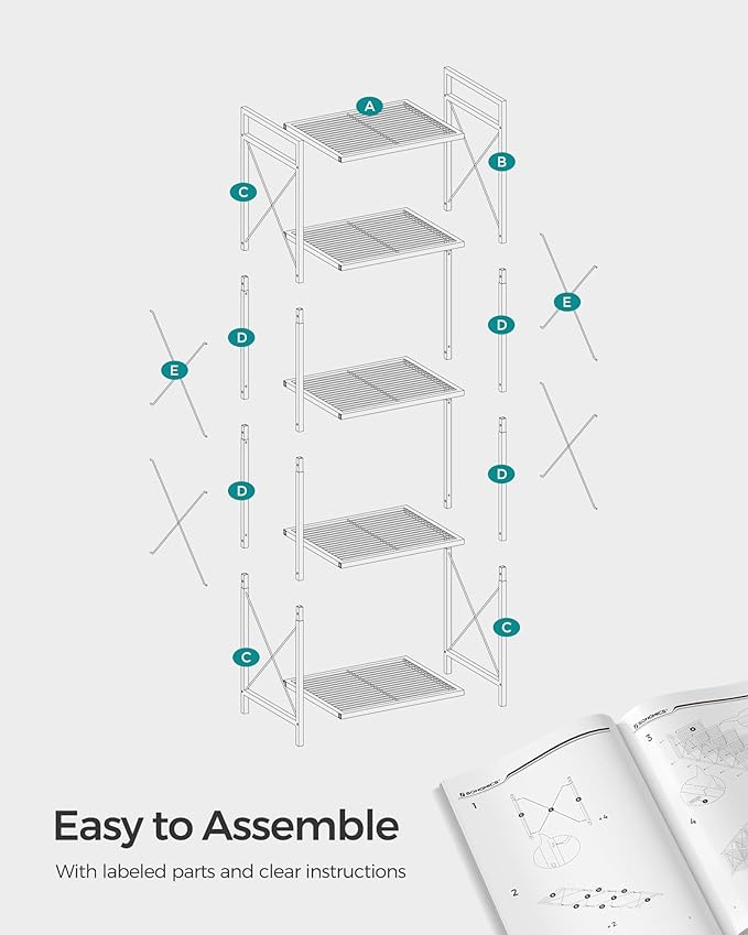 SONGMICS 5-Tier Metal Storage Rack, Shelving Unit with X Side Frames, Dense M...
