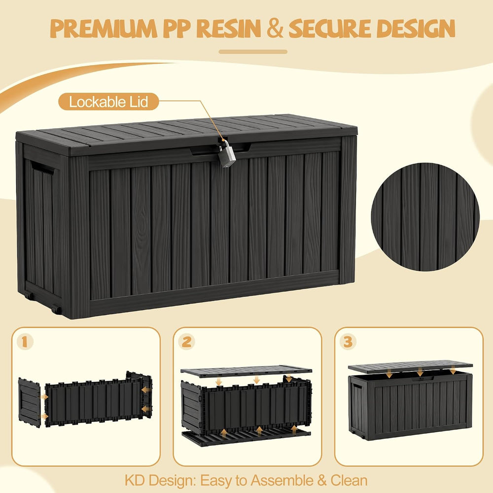 Outdoor Storage Box, 165 Gal Gen 2 Resin Deck Box w/ Gas Struts & Wheels