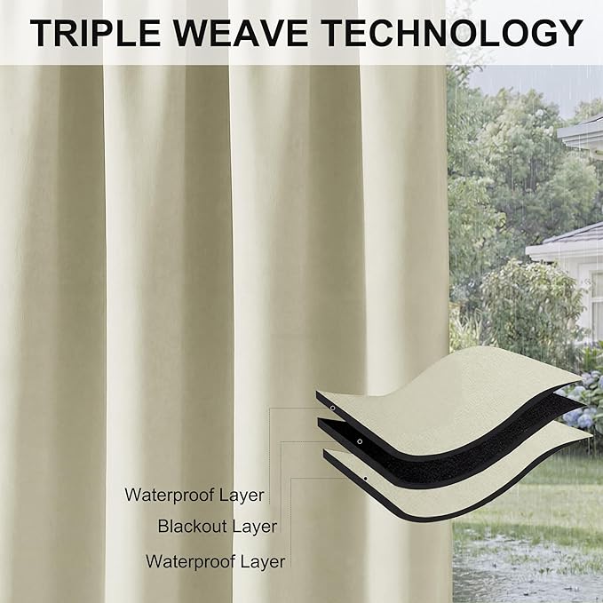 RYB HOME Extra Wide Outdoor Curtains for Patio Waterproof Heavy Duty Thermal ...