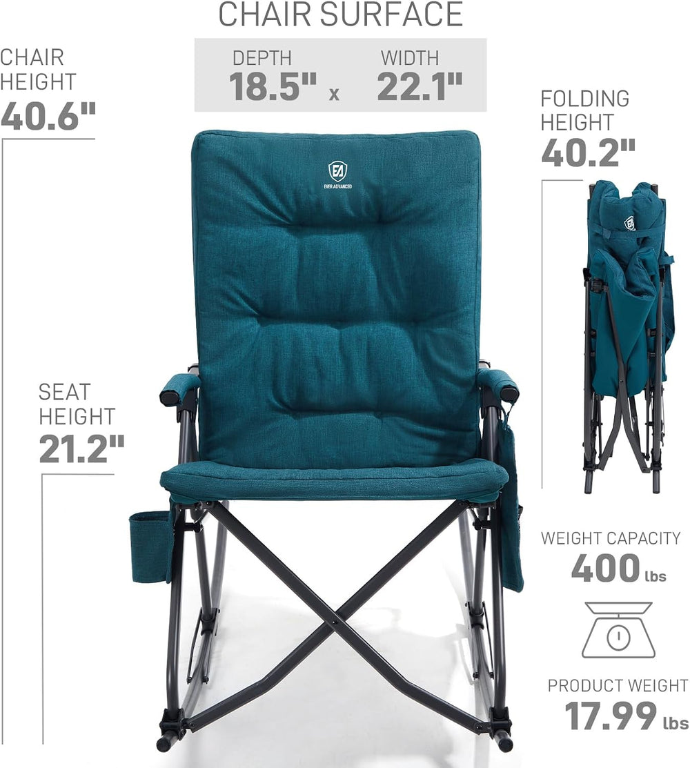 EVER ADVANCED Oversized Folding Rocking Camping Chairs Set of 2, Padded