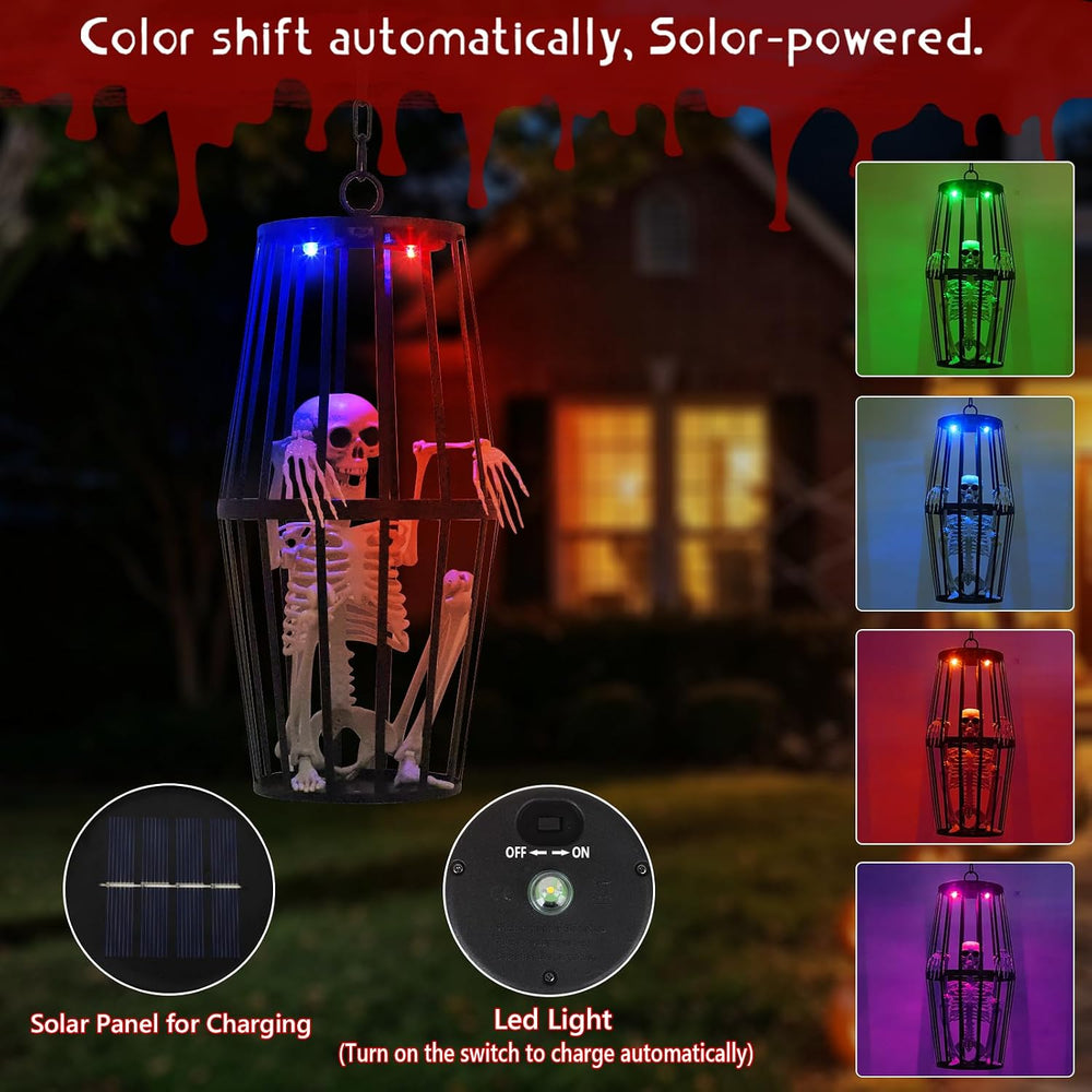 23” Scary Solar Hanging Skeleton Ghost Halloween Decorations Outdoor