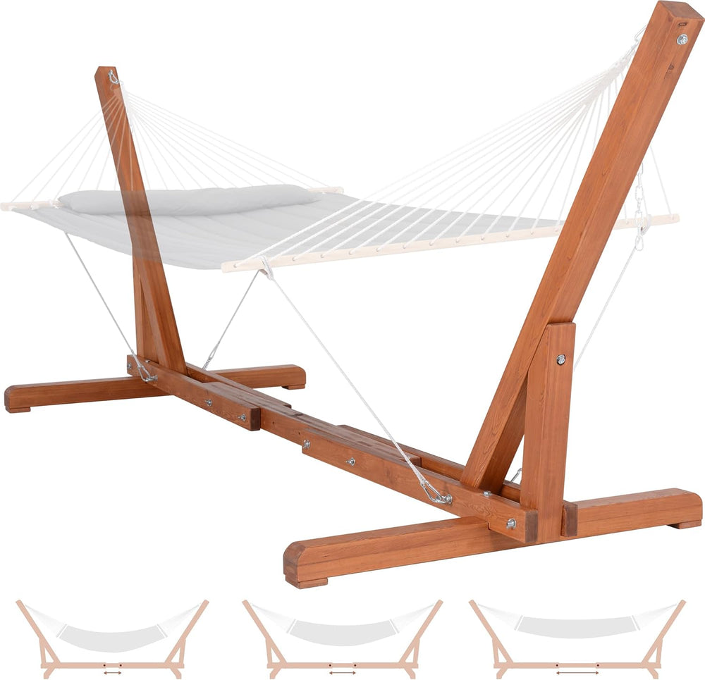 SUNCREAT Adjustable 12-14 ft Wooden Hammock Stand, 475 lbs Capacity