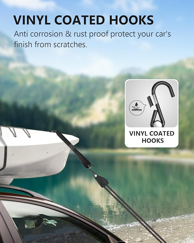 Kayak Straps Tie Downs 8 Pack Set, Roof Rack Straps Adjustable Ratchet Tie Do...
