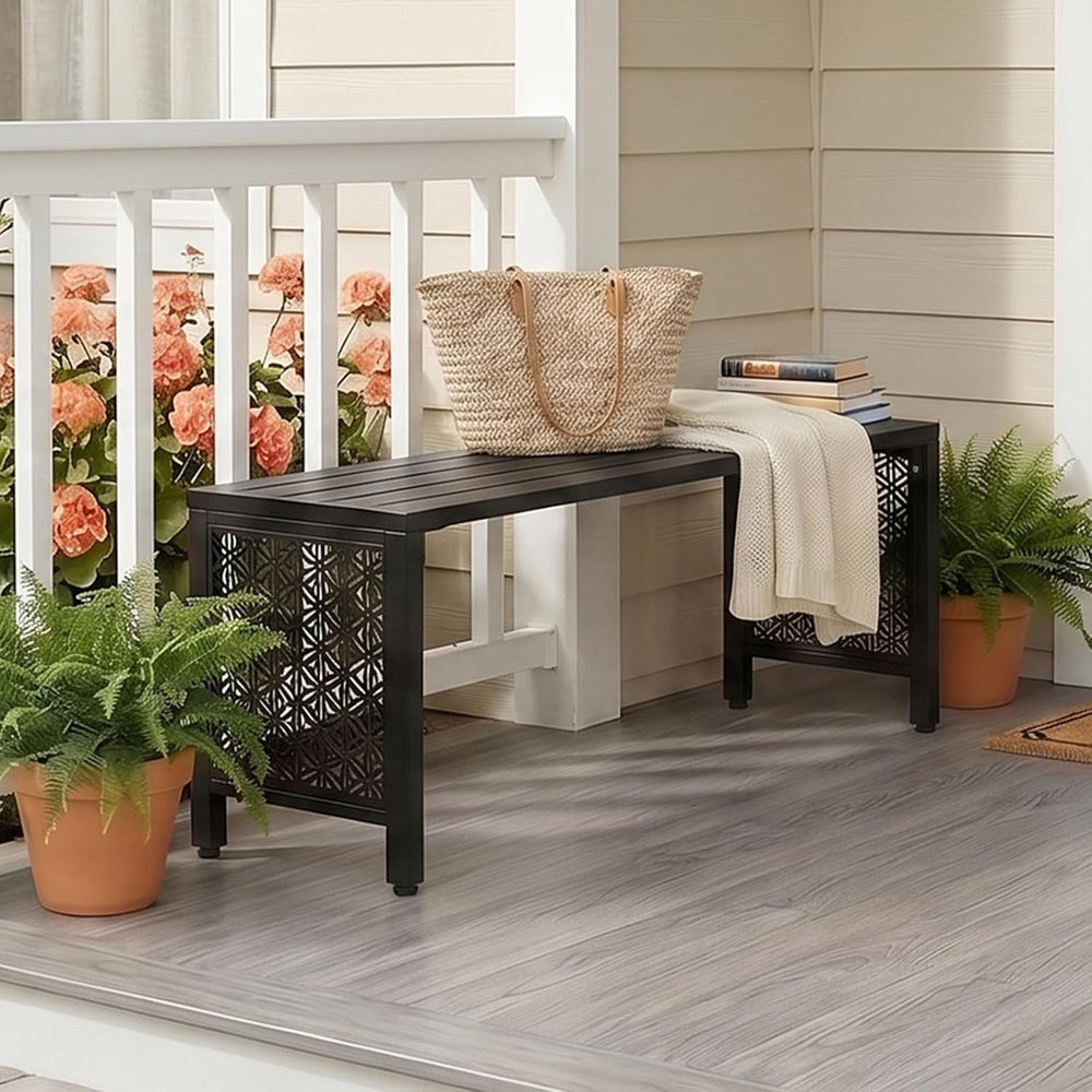 VINGLI 40in Outdoor Metal Bench, All-Weathe Backless Patio Bench with Slatted...