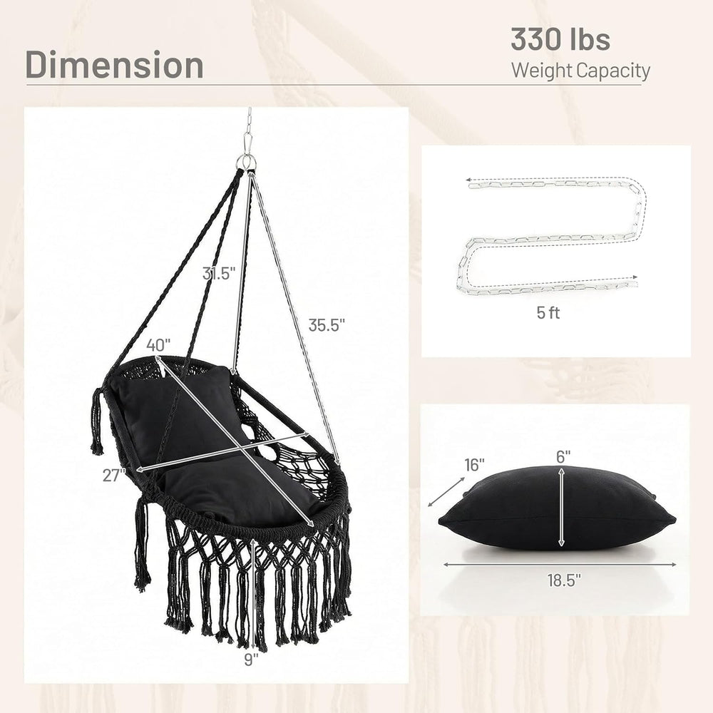 Giantex Macrame Swing Chair, Hanging Porch Swing w/Soft Seat Cushions, Cotton...