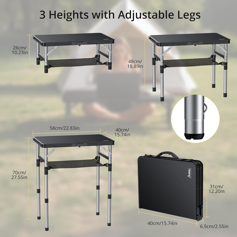 Anbte 2 ft Small Folding Table, 3 Adjustable Height for Camping, 23" X 1...