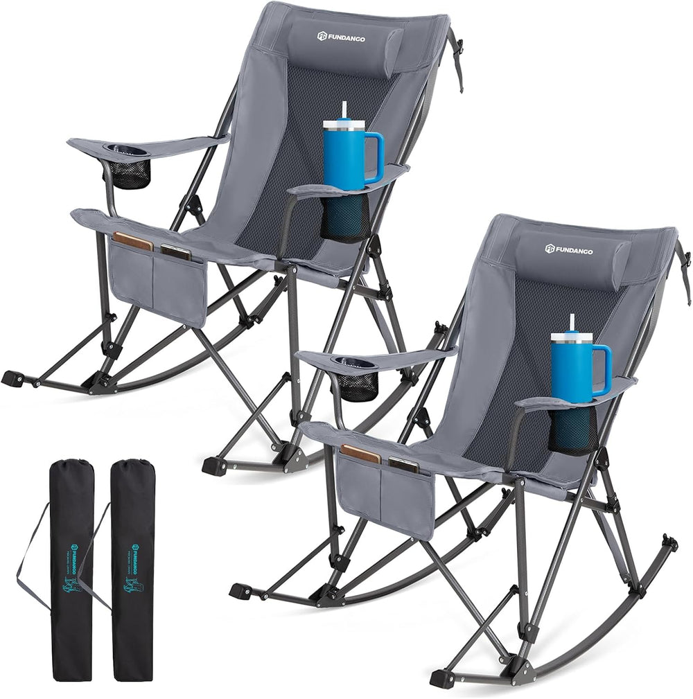 FUNDANGO Rocking Camping Chair for Adults, 2 Pack Portable Camp Chairs