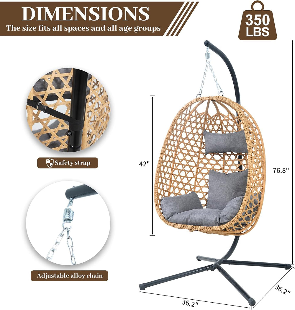 Outdoor Hanging Egg Chair with Stand,Patio Rattan Hammock Chair,Grey