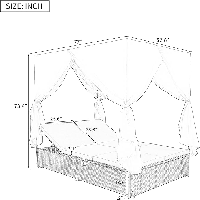 Patio Chaise Lounge, PE Rattan Outdoor Patio Wicker Sunbed Daybed with Adjust...