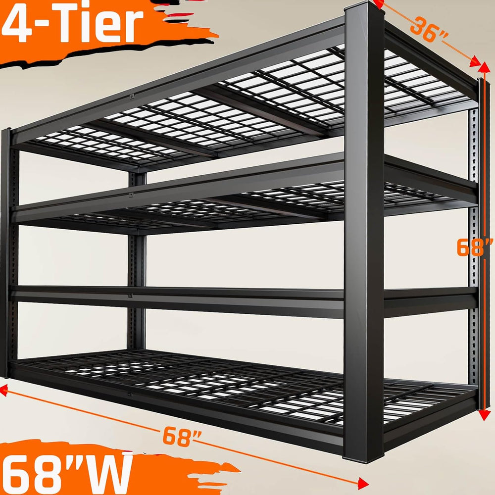 36" D Storage Shelves, 68" W Garage Shelving Heavy Duty Metal Adjus...