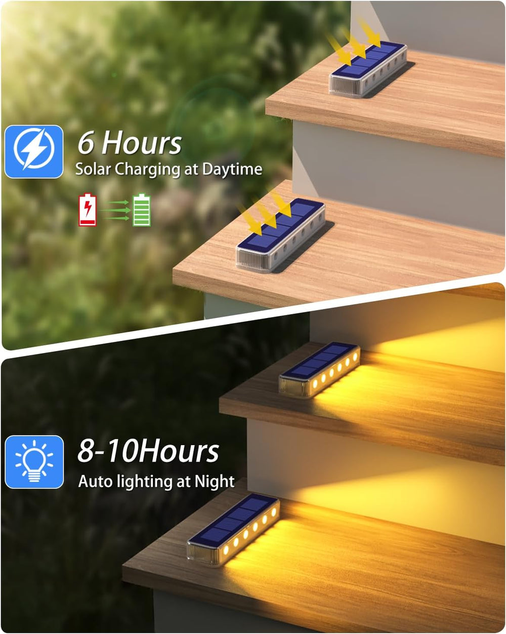 DetarZinLED Solar Step Lights Outdoor IP68 Waterproof 4 Pack Warm White