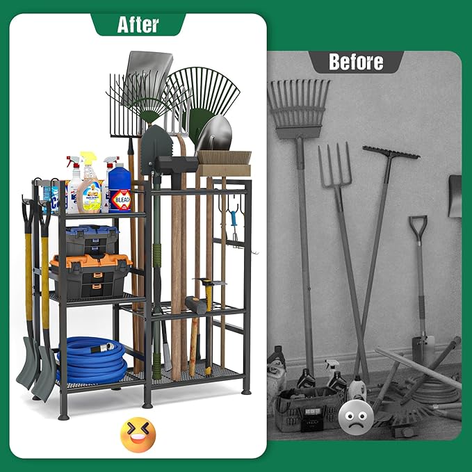 keomaisyto Garden Tool Organizer for Garage Organization, 3 Tier Yard Tool St...