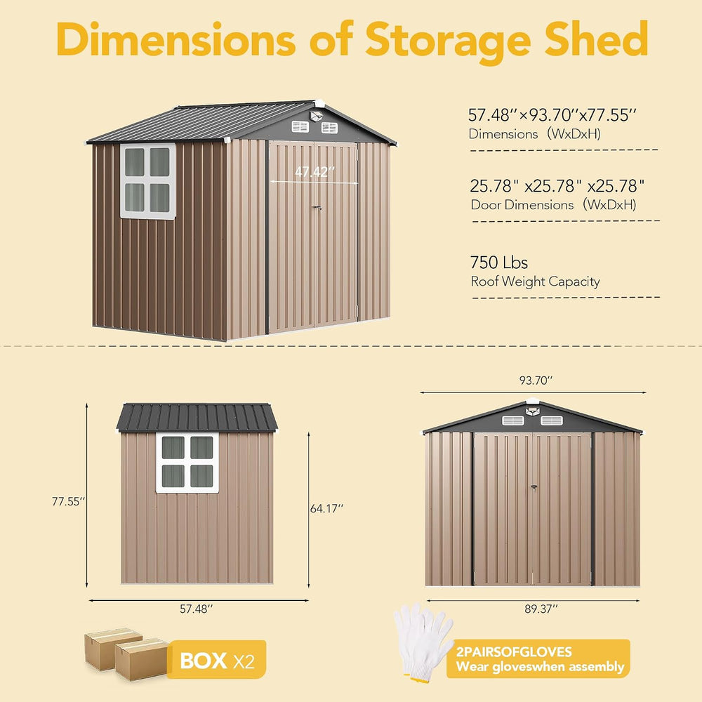 8x6FT Outdoor Storage Shed, Tool Shed with Sloping Roof and Lockable Door, Ga...