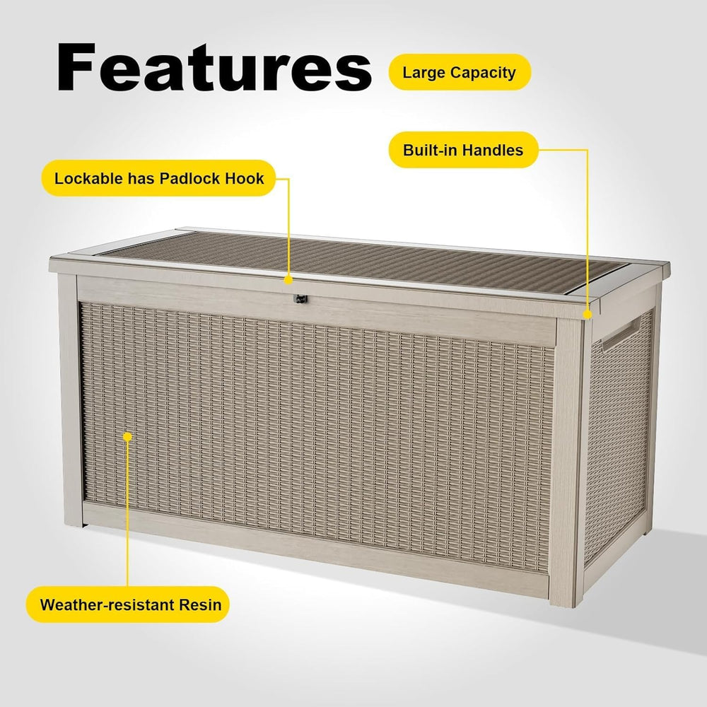 360 Gallon Outdoor Storage Box,Large Deck Box Waterproof UV Resistant,Lockabl...