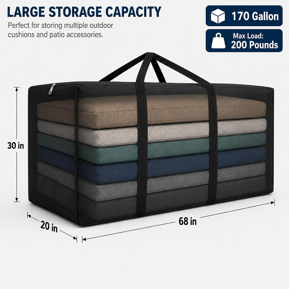 177 Gallon Extra Large Waterproof Patio Cushion Storage Bag, 68x30x20 Inch