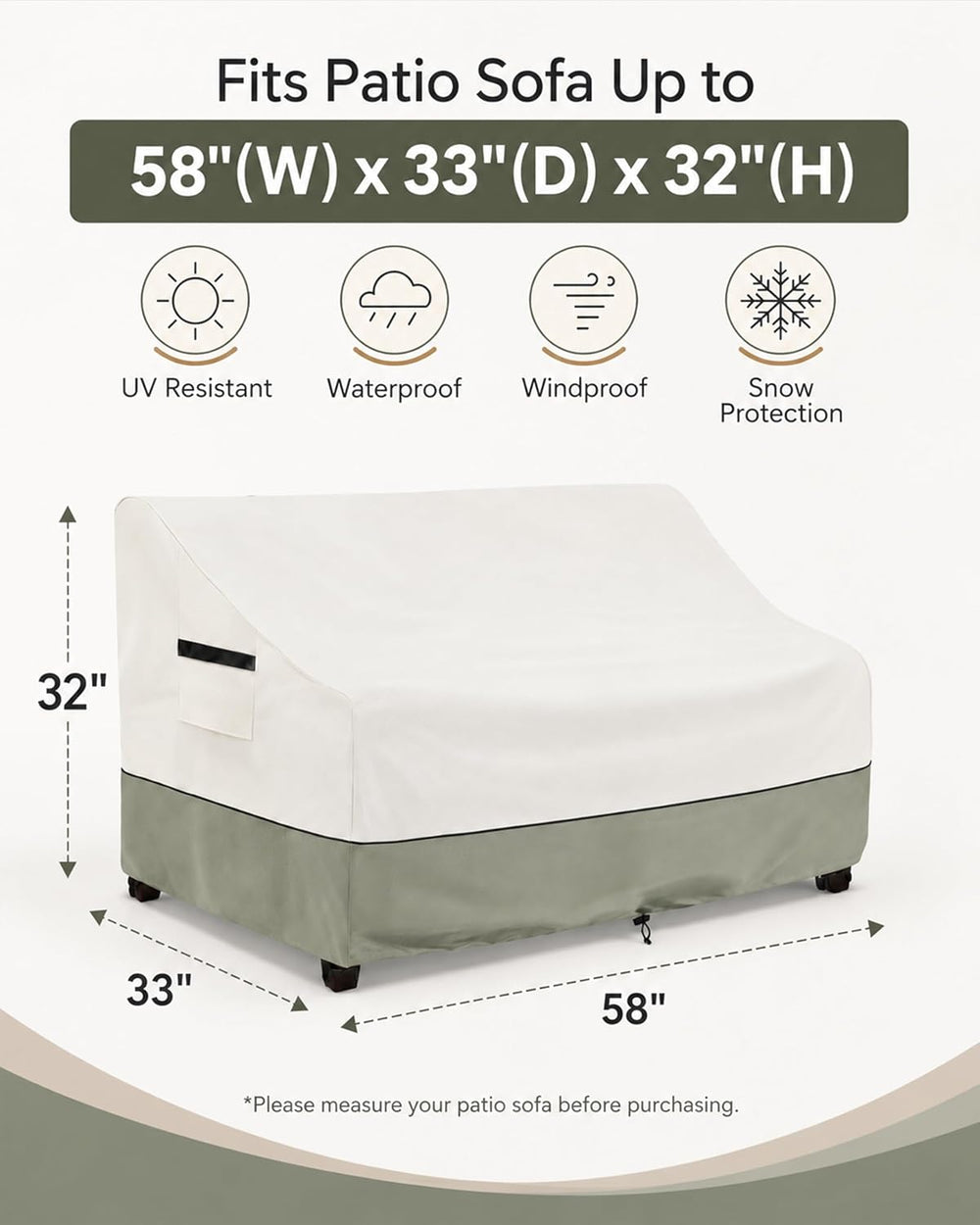 Outdoor 2-Seater Loveseat Cover,Patio Sofa Covers Fits up to 58W x 32.5D x 31...