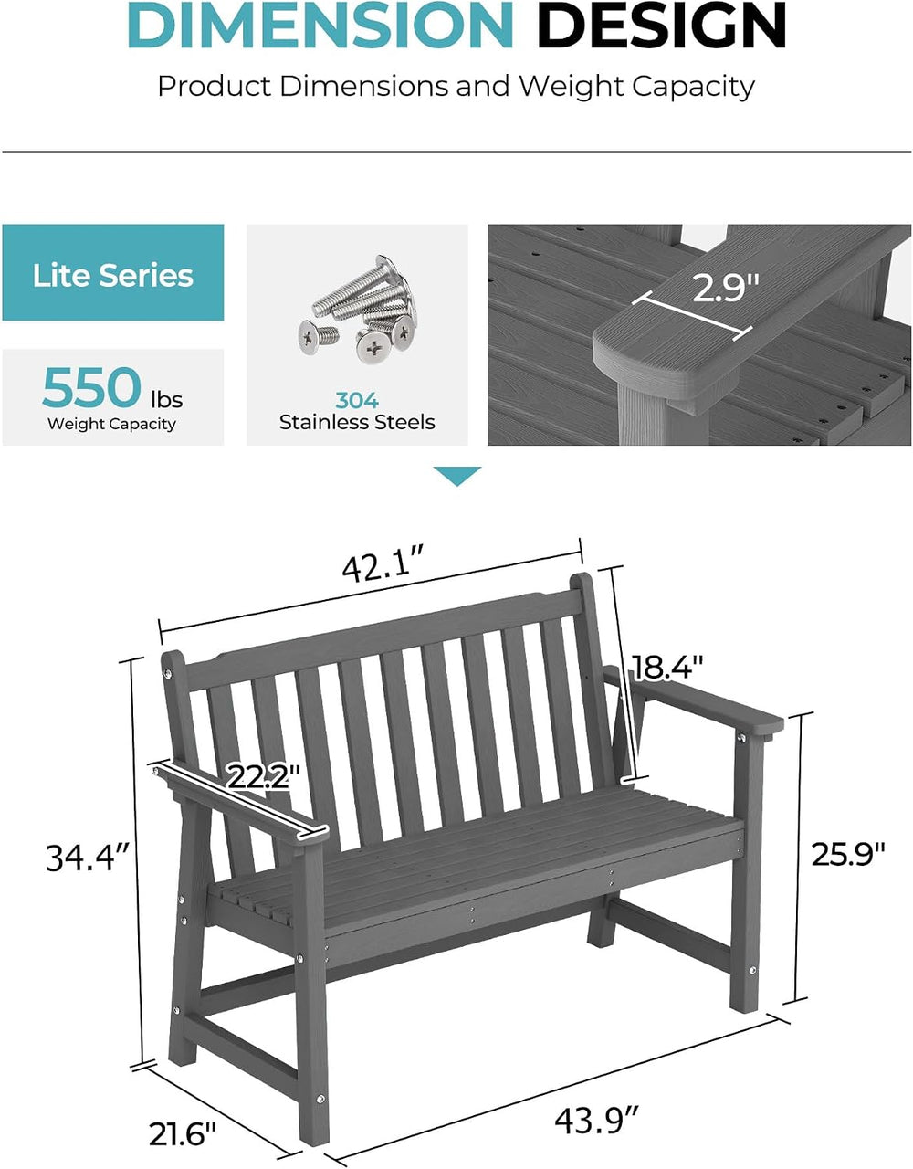 Ciokea 48" Outdoor Bench Set of 2, HDPE Weatherproof Garden Bench, 2-Per...