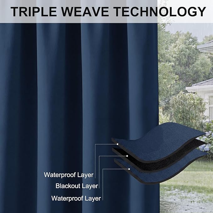 RYB HOME Extra Wide Outdoor Curtains for Patio Waterproof Heavy Duty Thermal ...