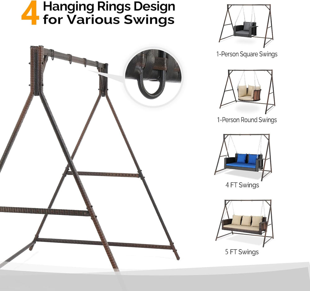 Outvita 7FT Rattan Porch Swing Stand Frame with Hanging Rings