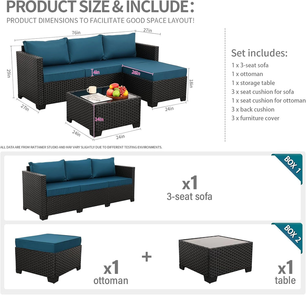 Rattaner Outdoor Furniture Set 3 Pieces Wicker Patio Furniture Outdoor Sectio...