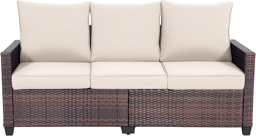 EortheX 3-Seat Rattan Wicker Outdoor Patio Sofa Garden Deck Porch, Beige
