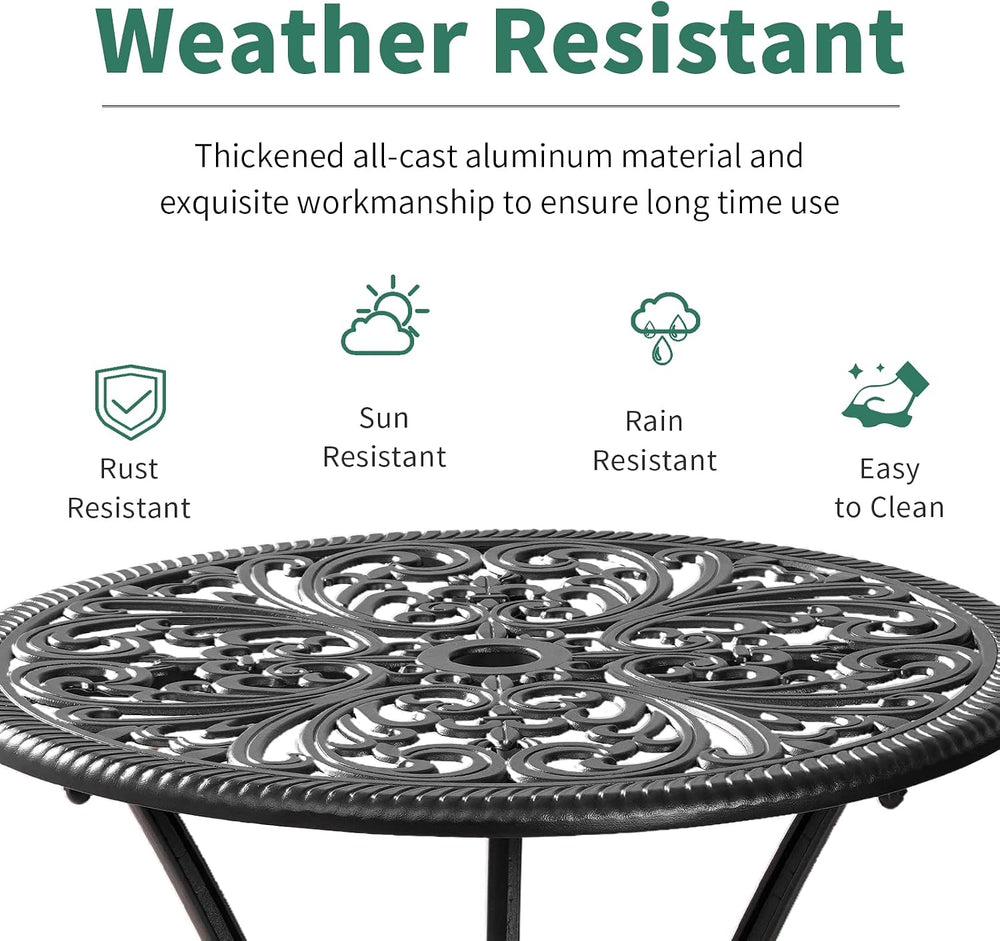 3 Piece Patio Bistro Set Cast Aluminum Bistro Table and Chairs Set of 2 with ...