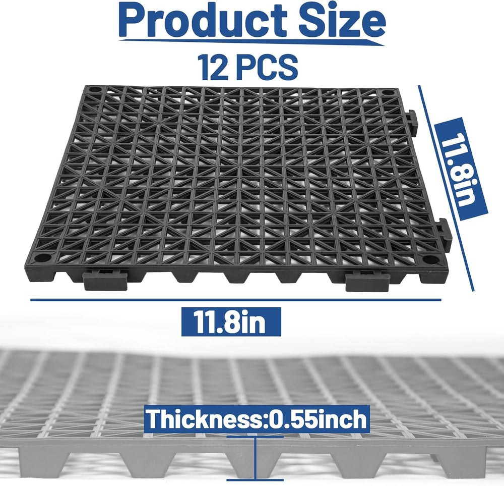 12Pcs Drainage Interlocking Floor Tiles 11.8" x 11.8", Modular Inte...