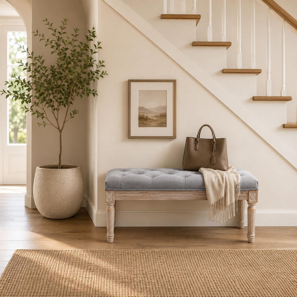 Kmax Tufted Entryway Bench, Upholstered Rustic Ottoman Bench, 31.5" x 15...
