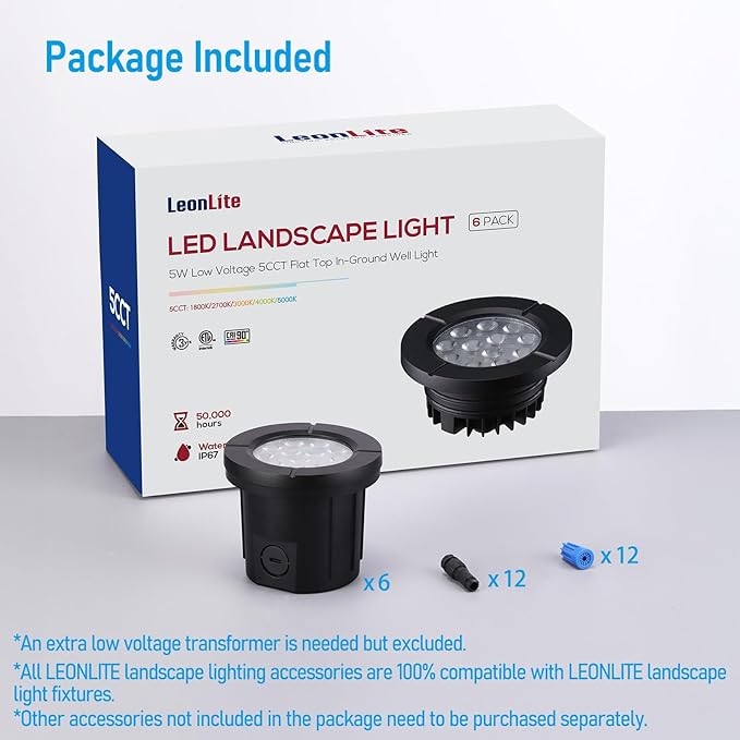 LEONLITE Dia. 4 Inch 5CCT Well Lights Landscape LED In Ground, 5 Color Temper...