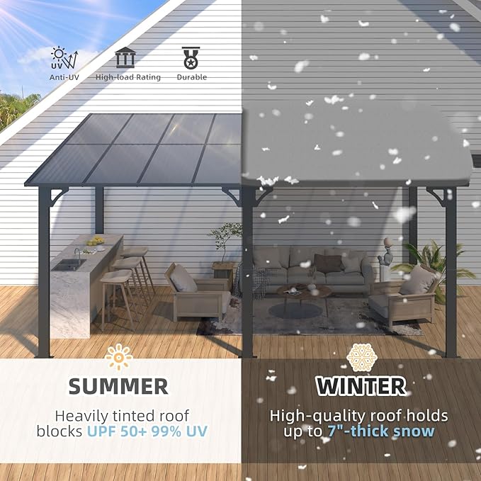 AECOJOY 16' x 10' Gazebo Outdoor Pergola, 10x16 Large Wall-Mounted Ha...