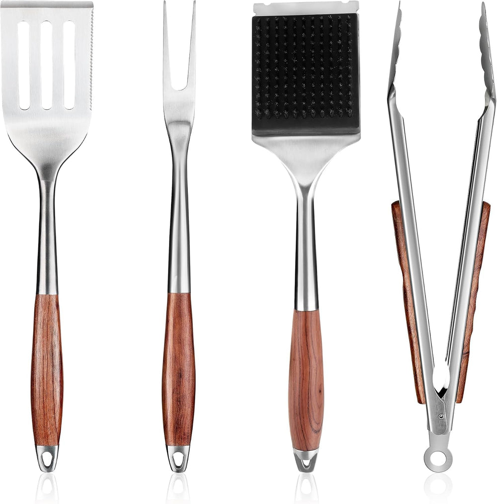 FJNATINH Heavy-Duty Grilling Accessories Rose Wooden BBQ Grilling Tools Set,O...
